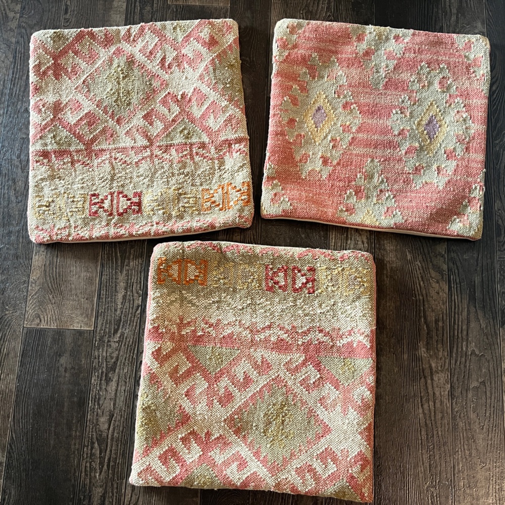 Pottery Barn Wool Pillow Cover Tribal Kilim Set Of 3 18x18